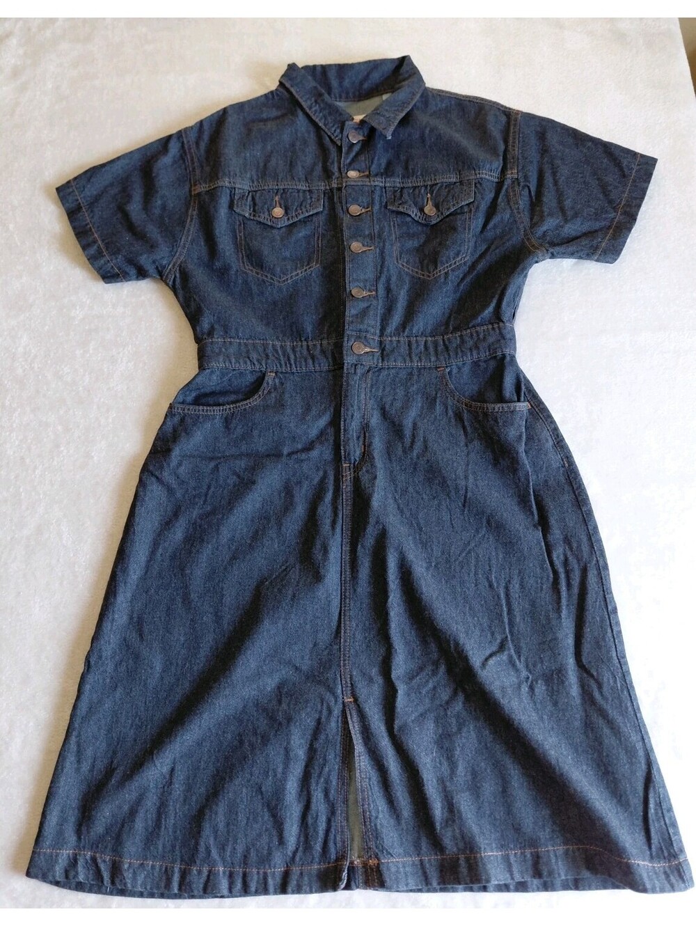 Signature By Levi Dark Blue Wash Denim Cowgirl Utility Midi Shirt Dress  Medium